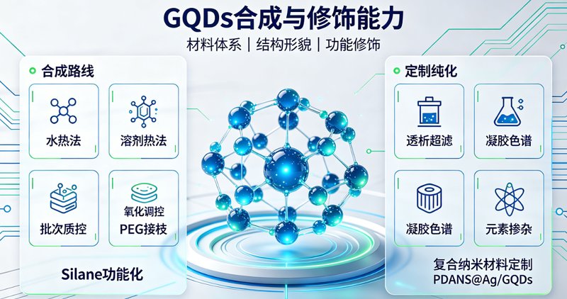 PEG功能化石墨烯量子点（PEG-GQDs）定制开发：实现粒径、表面官能团与荧光特性的精准调控