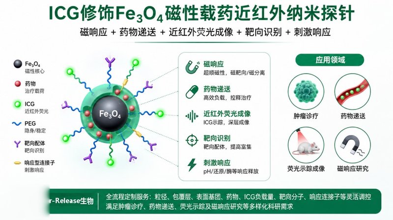 ICG荧光标记Fe₃O₄磁性载药纳米探针定制