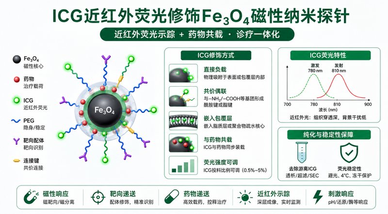 ICG荧光标记Fe₃O₄磁性载药纳米探针定制
