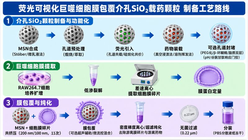 巨噬细胞膜包覆介孔SiO₂怎么做？载药与荧光方案可定制