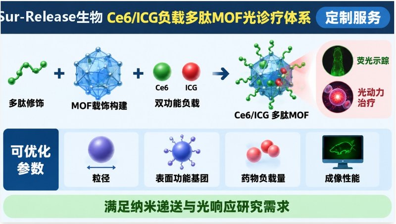 Ce6/ICG功能化多肽MOF定制：构建荧光成像与光动力治疗体系