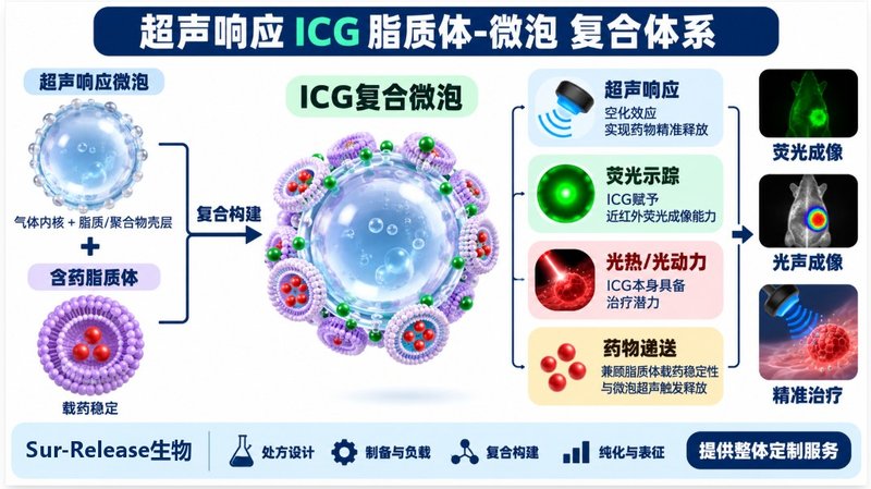 超声触发型ICG脂质体微泡定制，荧光示踪与药物负载