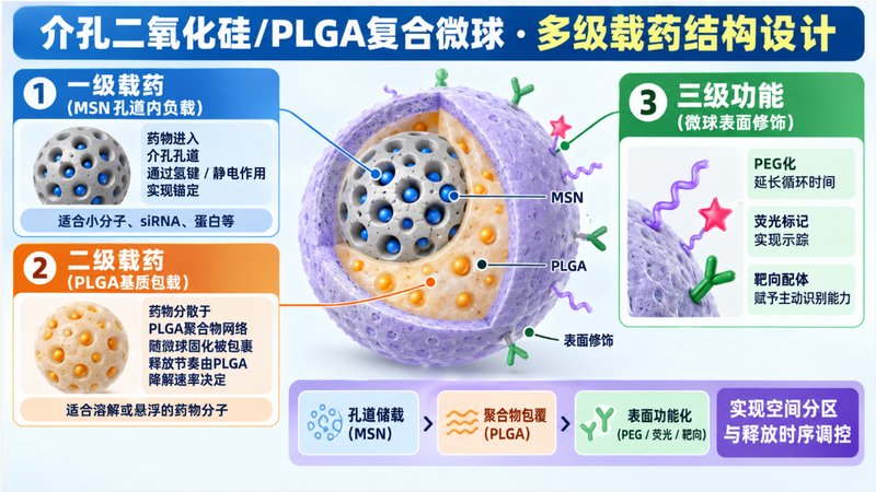 介孔二氧化硅/PLGA载药微球定制，粒径、孔径与载药参数可调