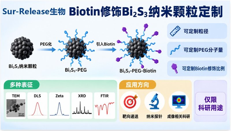 生物素（Biotin）功能化Bi₂S₃纳米颗粒，粒径、表面基团与偶联密度可调