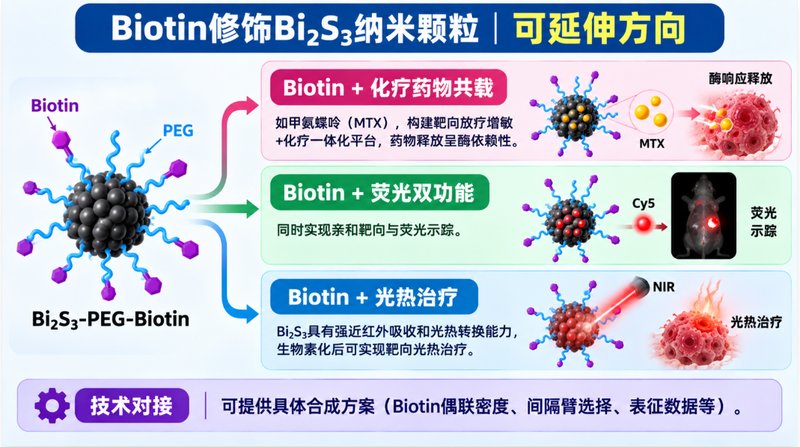 生物素（Biotin）功能化Bi₂S₃纳米颗粒，粒径、表面基团与偶联密度可调