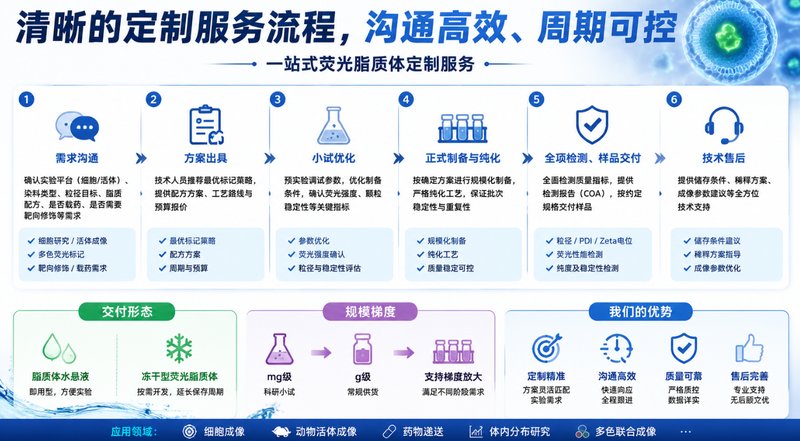 荧光脂质体定制合成服务｜支持DiO、DiI、DiD、DiR多色标记方案