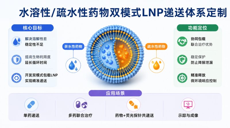 LNP脂质纳米颗粒双药共载体系定制:兼容水溶性与脂溶性药物