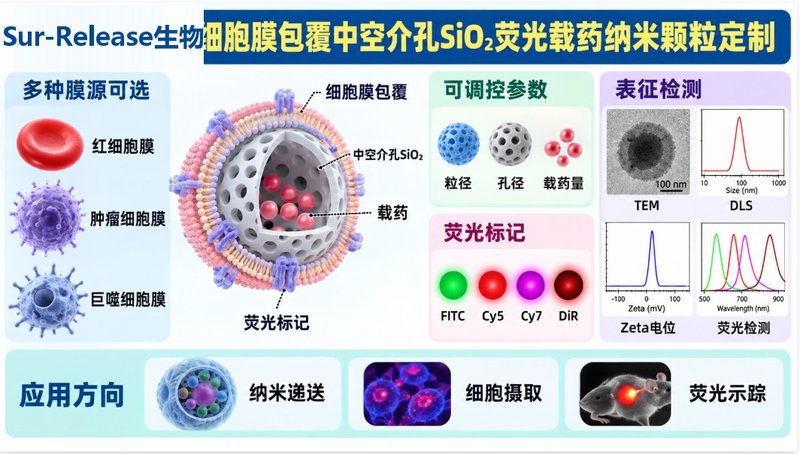 荧光示踪细胞膜包覆中空介孔SiO₂载药颗粒定制