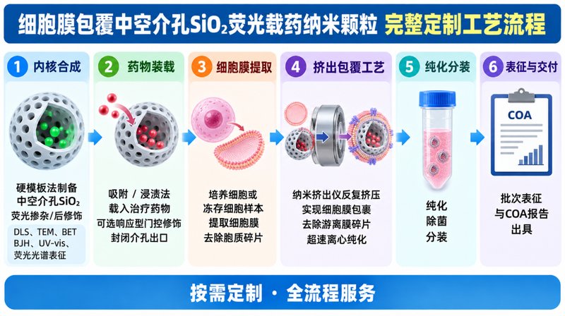 荧光示踪细胞膜包覆中空介孔SiO₂载药颗粒定制