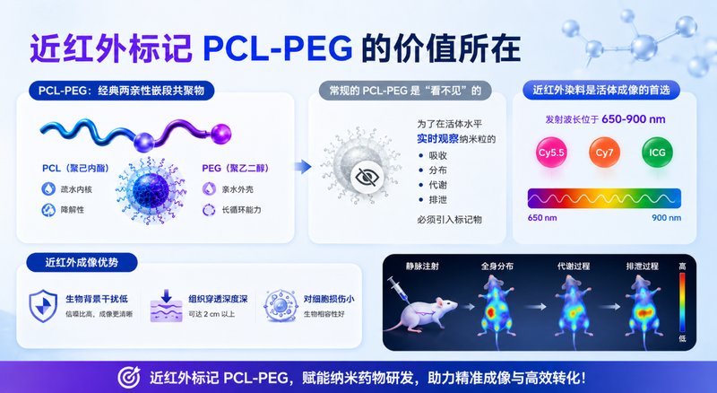 PCL-PEG嵌段共聚物的近红外荧光染料标记:多种染料可选,支持定制合成