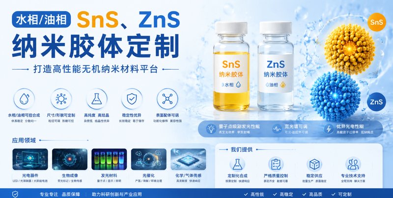 水相/油相SnS、ZnS纳米胶体定制,打造高性能无机纳米材料平台